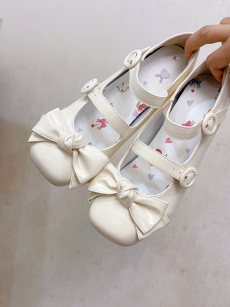 Bow Accents Sweet White Buckle Straps Shoes Princess Low Heels