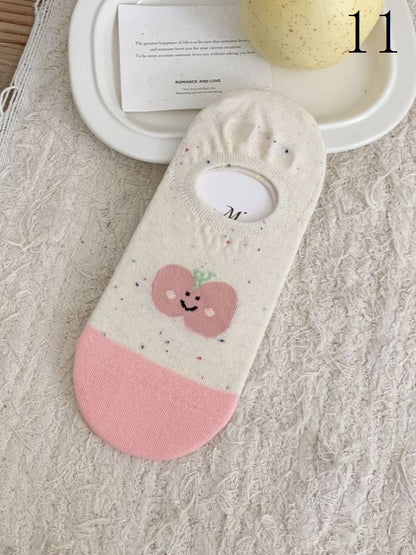 17 Options Colorful Ankle Socks With Cake/Apple/Bear/Puppy/Bowknot/Polka-dot/Striped Pattern/Floral Print