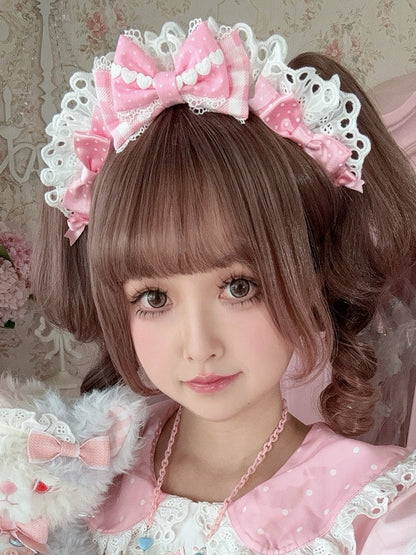 Pink Sweet Lolita Plaid And Polka-dot Pattern Bowknot Details KC