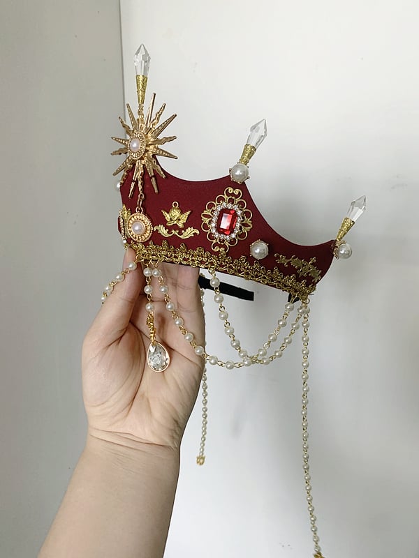 Beads Details Elegant Red Rhinestones Gothic Gorgeous Crown