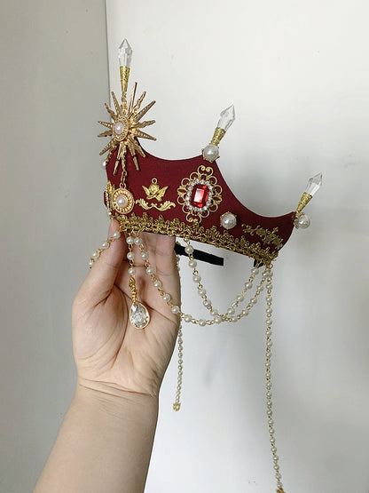 Beads Details Elegant Red Rhinestones Gothic Gorgeous Crown