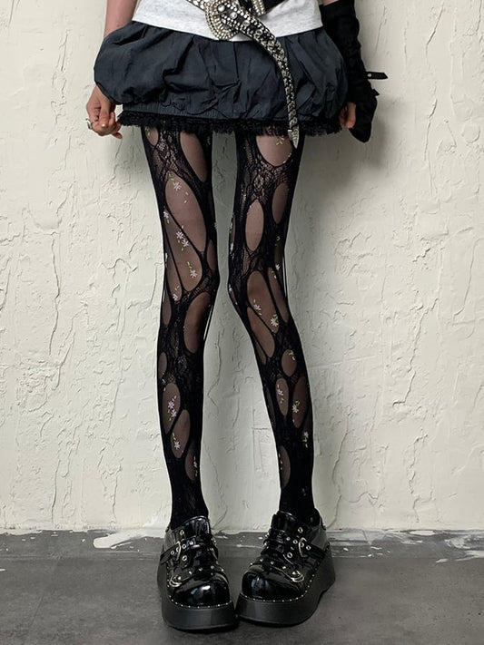 Black Y2K Cut-out Design Tights