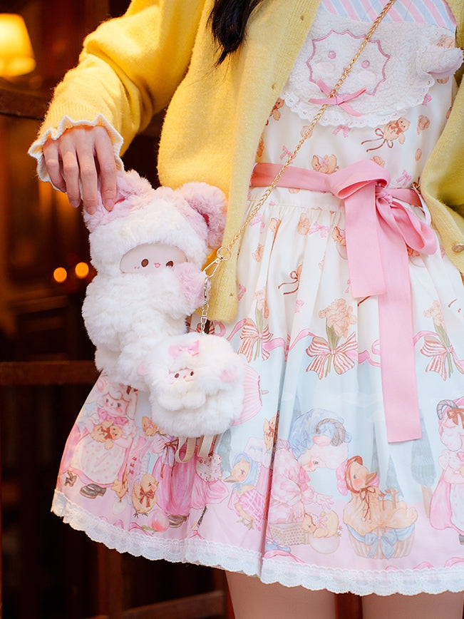 White&Pink Plush Cute Mouse Backpack/Crossbody Bag Small/Middle Size