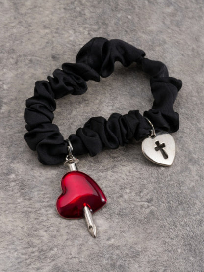 Black Gothic Heart Charms Scrunchie
