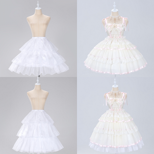 White Lolita Adjustable Length Fish-bone Petticoat