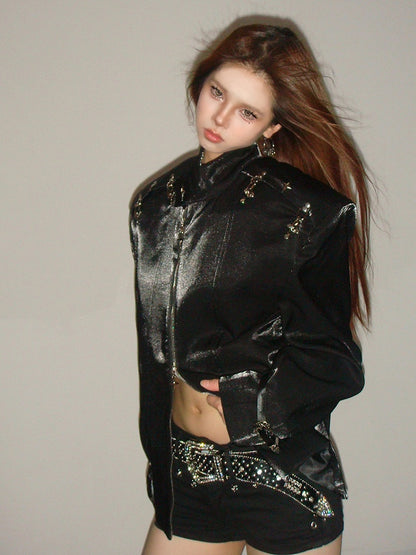 Padded Shoulders Gothic Black Jacket