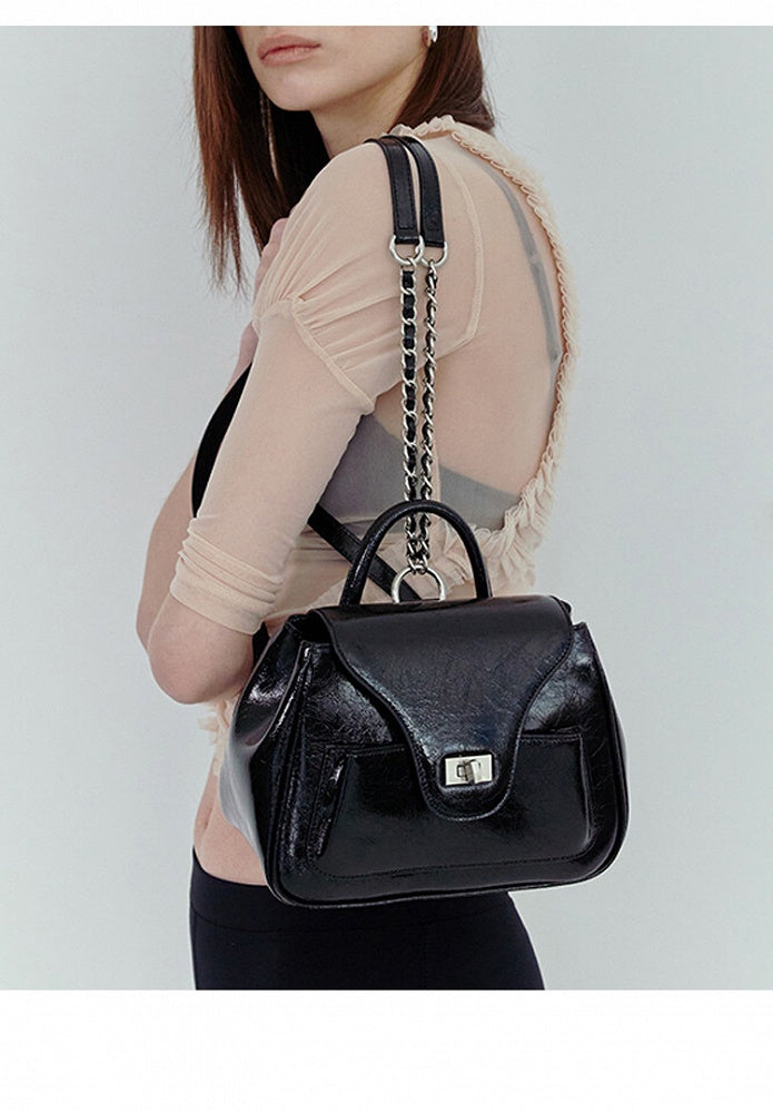 Chic Black Rectangular Handbag&Backpack With Heart Charm