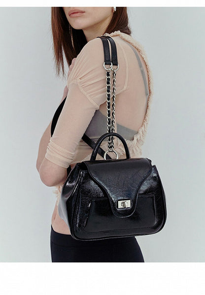 Chic Black Rectangular Handbag&Backpack With Heart Charm