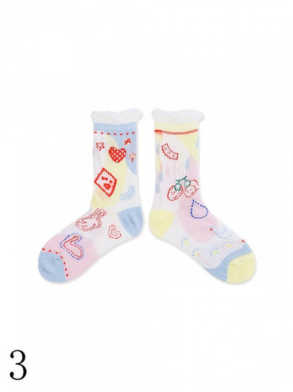 4 Options Sweet Lolita Colorful Ruffled Cuff Calf Socks