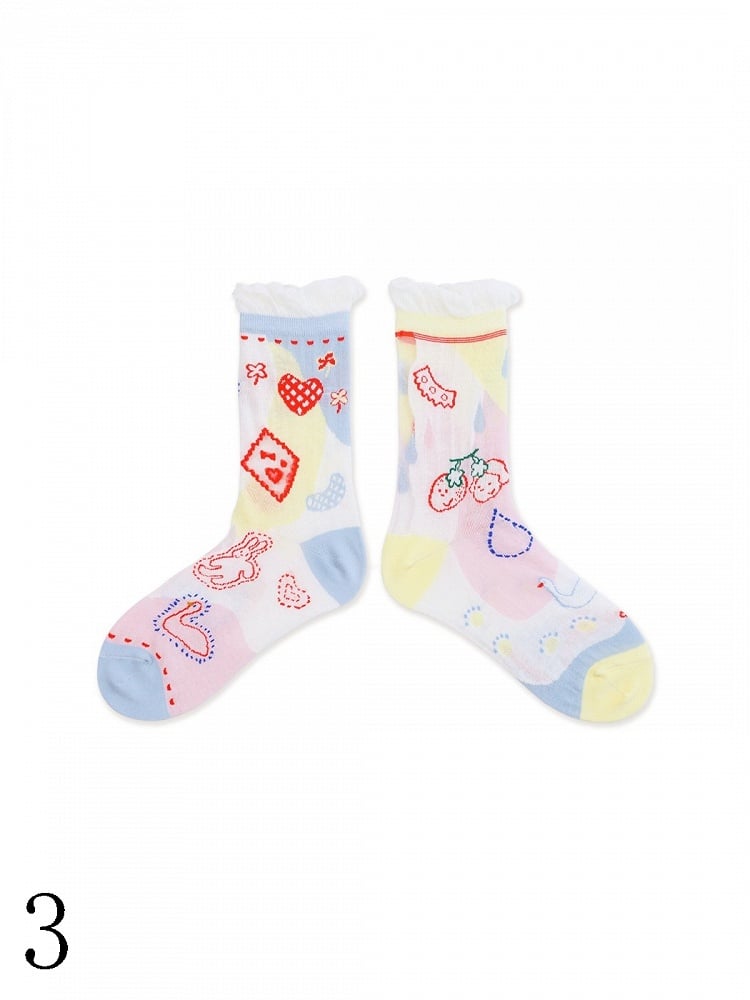 4 Options Sweet Lolita Colorful Ruffled Cuff Calf Socks