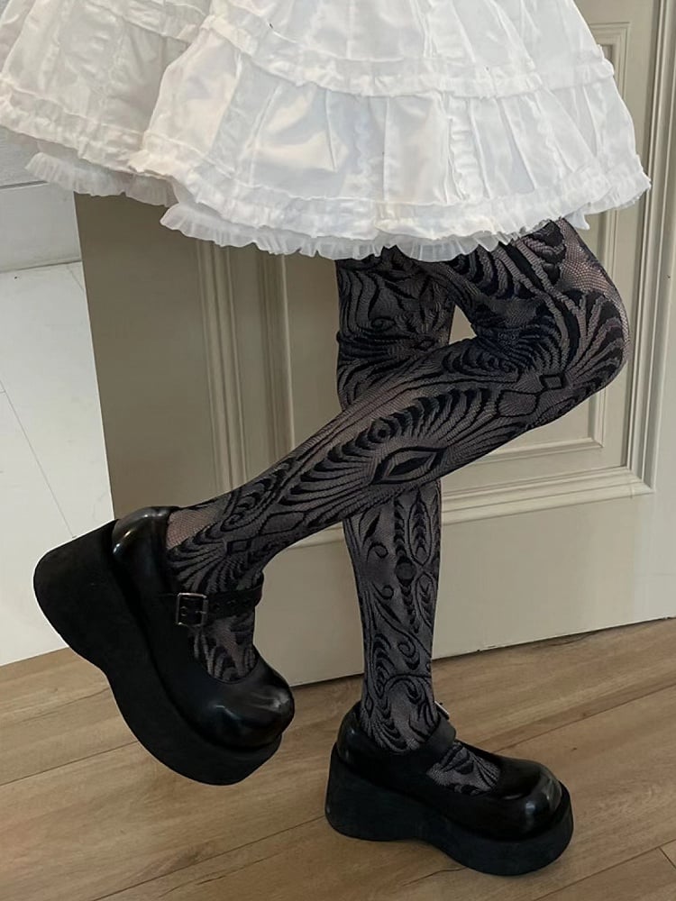 Purple/Rose Red/Black Y2K Hollow-out Design Tights