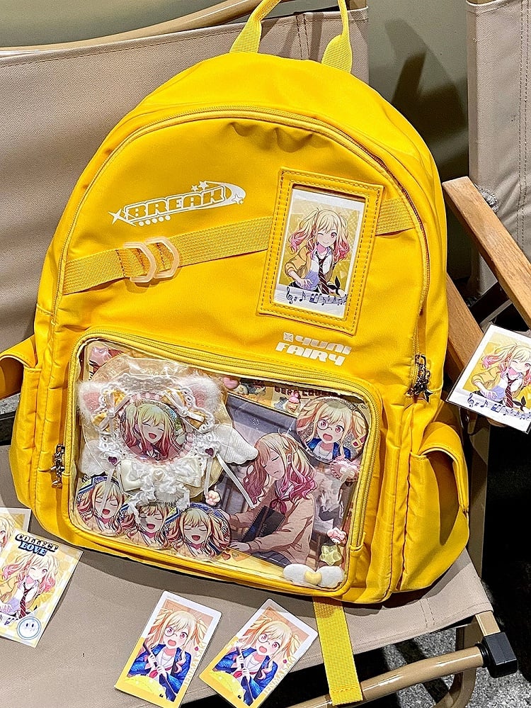 Yellow Large Capacity Star Decoration Unisex Daily Ita Backpack with Adjustable Strap