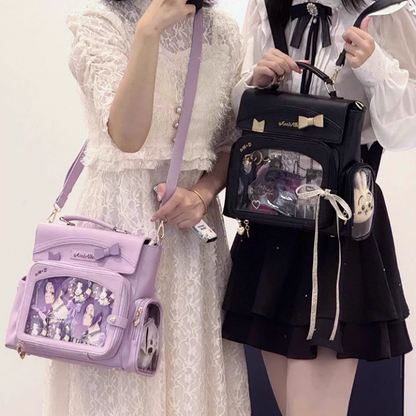 Purple 2-Way Ita Bag With Transparent Window And Bow Decoration