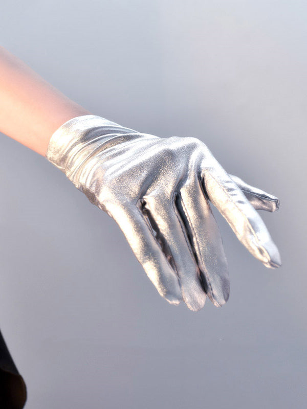 Cyberpunk Patent Silver / Black Gloves
