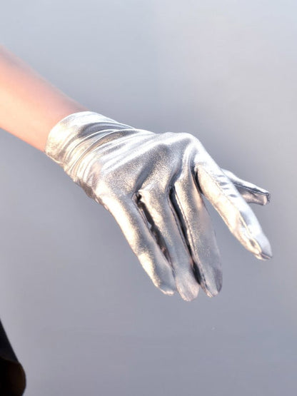 Cyberpunk Patent Silver / Black Gloves