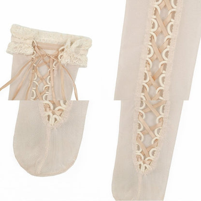 Apricot Lace-up Detail Overknee Stockings