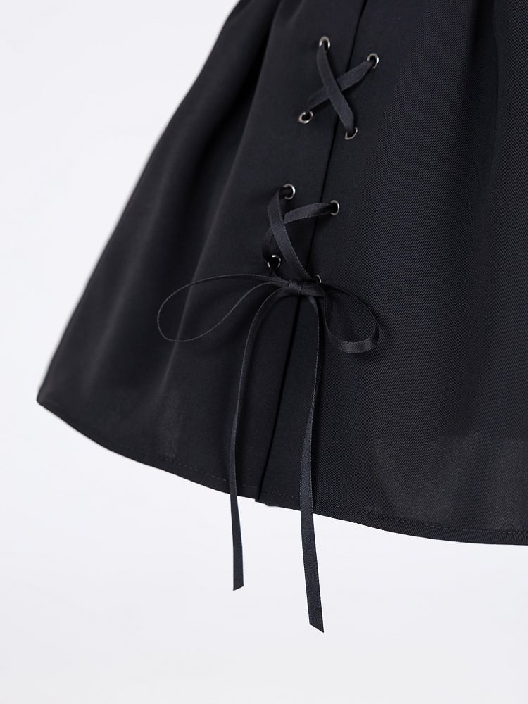 Lace-up Details Jirai Kei Black Ruffled High Waist Skirt