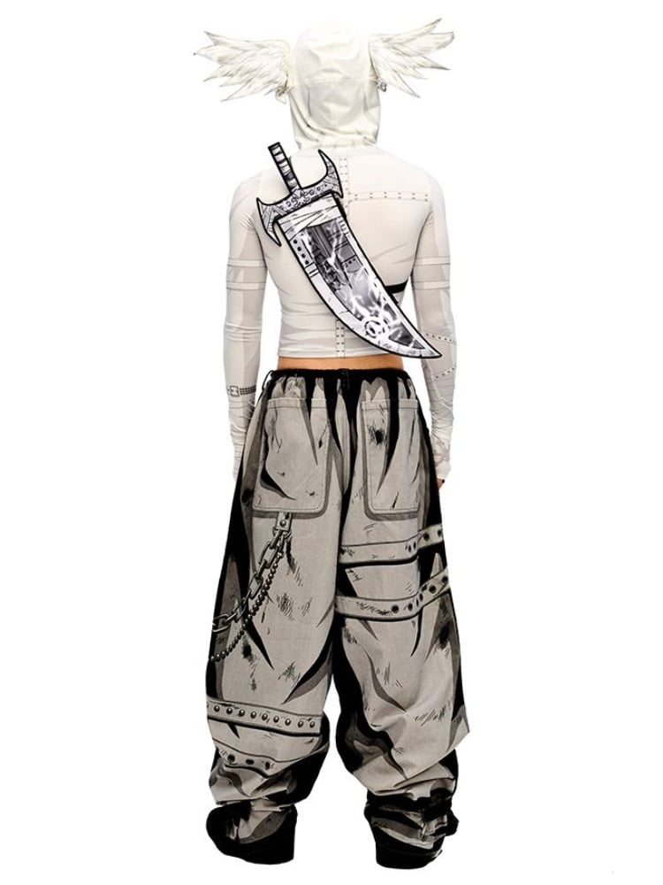 Gray Cartoon Lightning  Knife-Shaped PU Crossbody