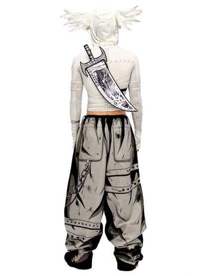 Gray Cartoon Lightning  Knife-Shaped PU Crossbody