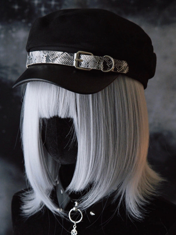 Black Gothic Snakeskin Pattern Buckle Design Beret Hat
