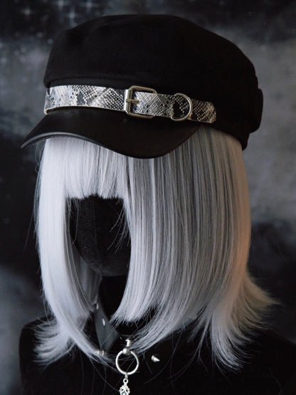 Black Gothic Snakeskin Pattern Buckle Design Beret Hat