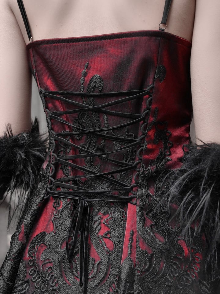 2025 New Year Red New Dress PU Big Bow Bodice Goth Vampire Spaghetti Straps Dress