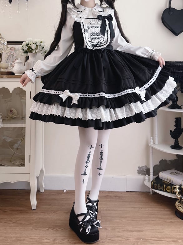 Teddy and Cake Embroidery Bodice Black Sweet Lolita Dress