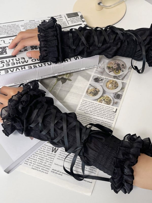 White/Black Lolita Lace-up Details Sleeves