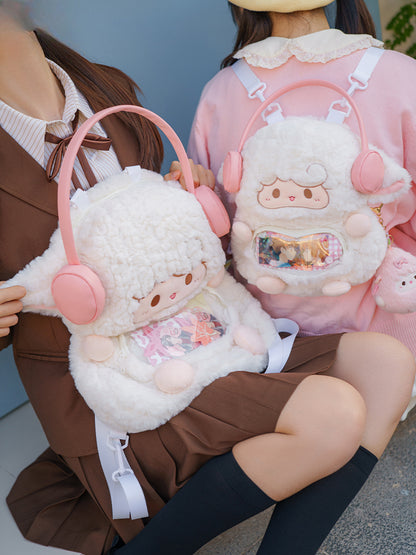 White Cute Lamb-shaped Plush Backpack Middle/Large Size