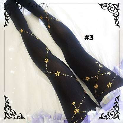 4 Options Black/White Sakura Pattern Tights