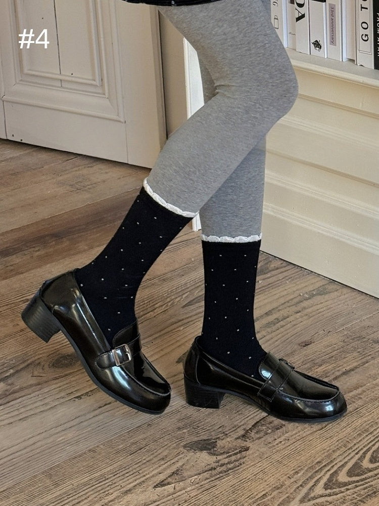 7 Options Polka-dot Pattern Ruffled Cuff Calf Socks