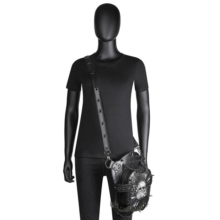 Gothic Punk Studs Skull Black Waist Bag PU Crossbody Bag