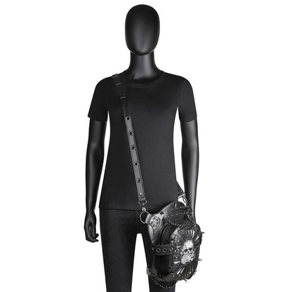 Gothic Punk Studs Skull Black Waist Bag PU Crossbody Bag