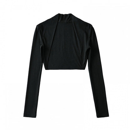 Gothic Black Open Placket Slim-Fitting Top