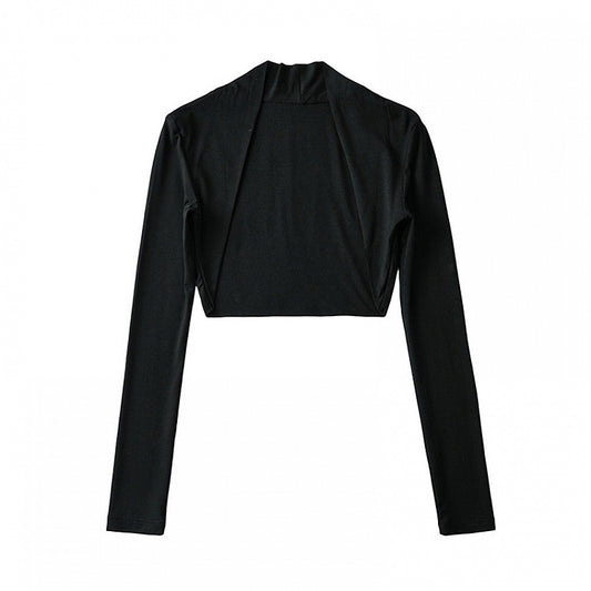 Gothic Black Open Placket Slim-Fitting Top