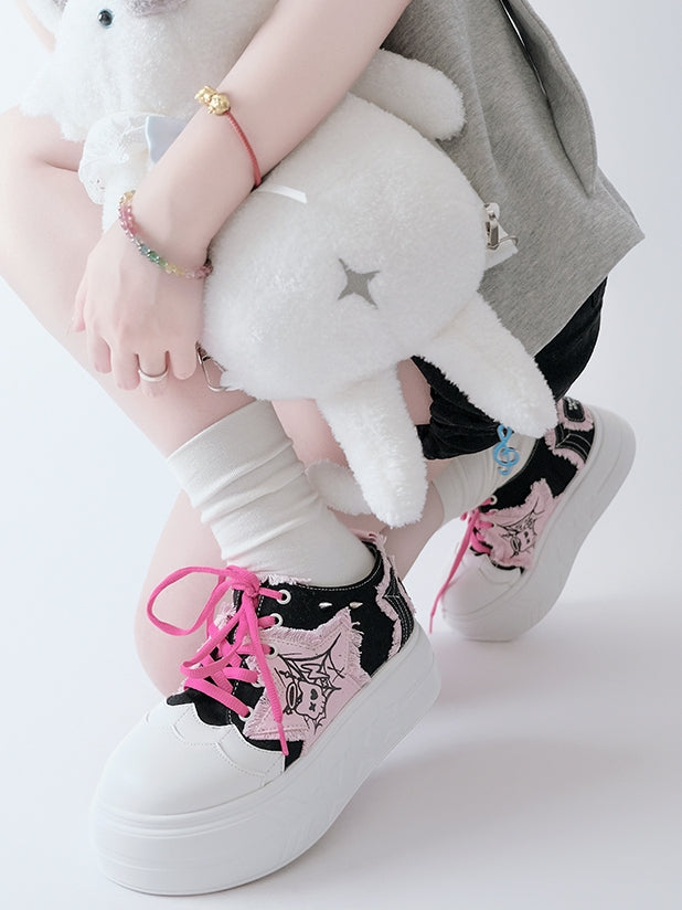 Black&Pink Y2K Star Applique Platform Sneakers
