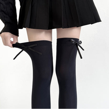 Black / Gray / White Bow Accents Semi-sheer JK Stockings
