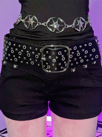 Black Punk Rock Studs Details Waist Belt