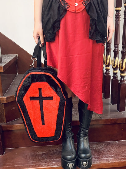 Black & Red Gothic Cross Coffin-Shaped Large Backpack