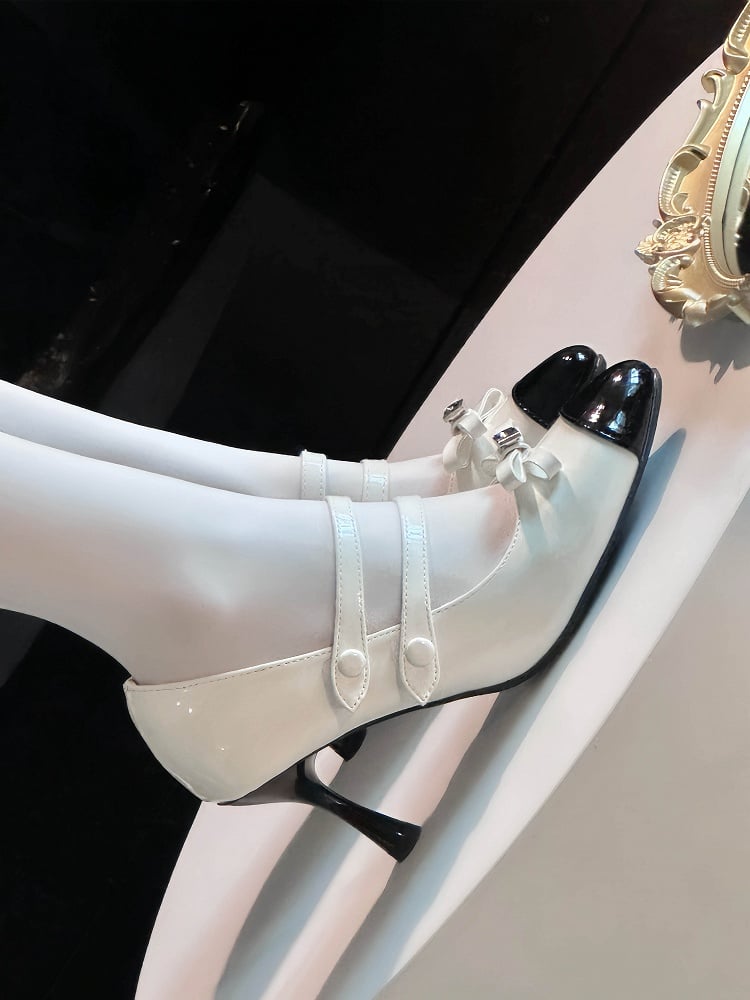 Black and White Chocolate Bow at Top Sweet Lolita High Heels