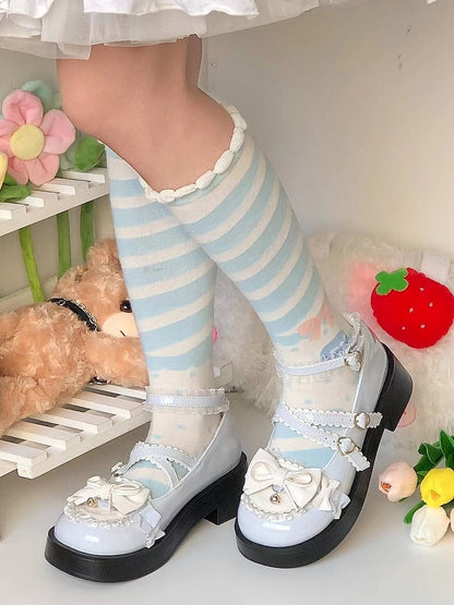 Baby Blue Platform Mary Janes in Sweet Lolita - Bow at Top & Crisscross Buckle Straps