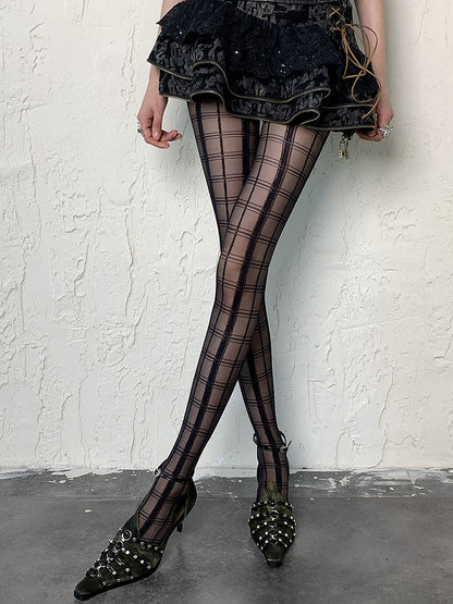 Black Wasteland Punk Plaid Pattern Tights