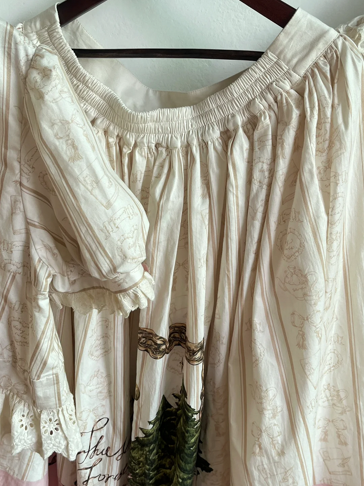 Plus Sizes Available Creamy Short Sleeves Blouse + Little Grils and Toys Print Skirt Set