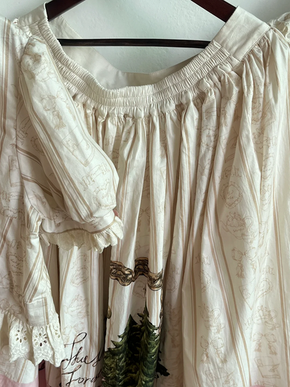 Plus Sizes Available Creamy Short Sleeves Blouse + Little Grils and Toys Print Skirt Set