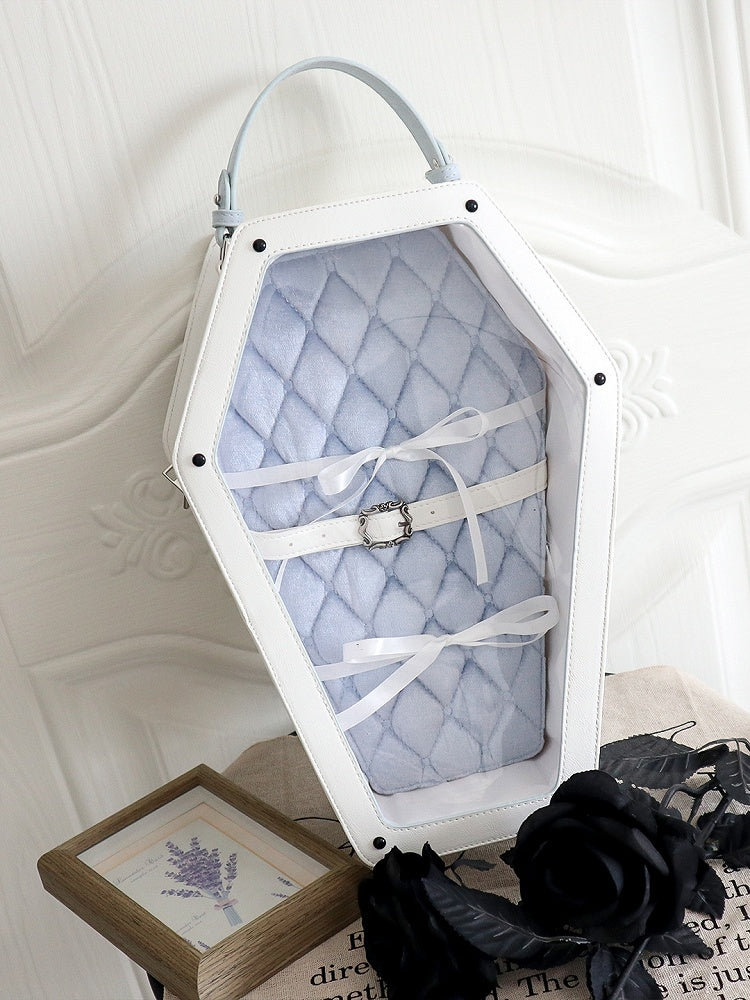White&Blue Cross Decorated Coffin-Shaped 1/6 Scale BJD Doll Bag with Two Straps