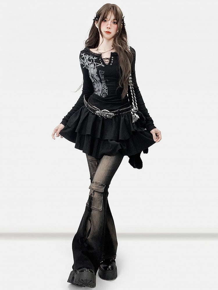 Black Y2K Print Design Dress