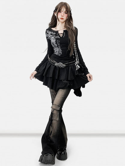 Black Y2K Print Design Dress