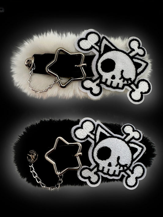 Black/White Skeleton Applique Gothic Plush Hairclip