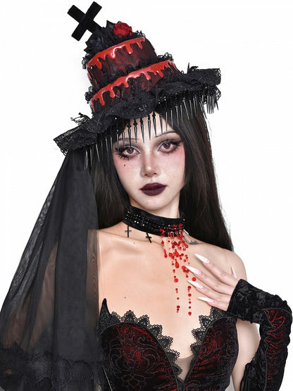 Gothic Cross Black&Red Cake-shaped Hat