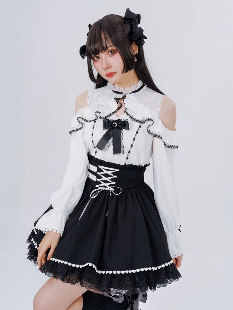 Jirai Kei Open Shoulders Long Sleeves White Blouse Best Seller